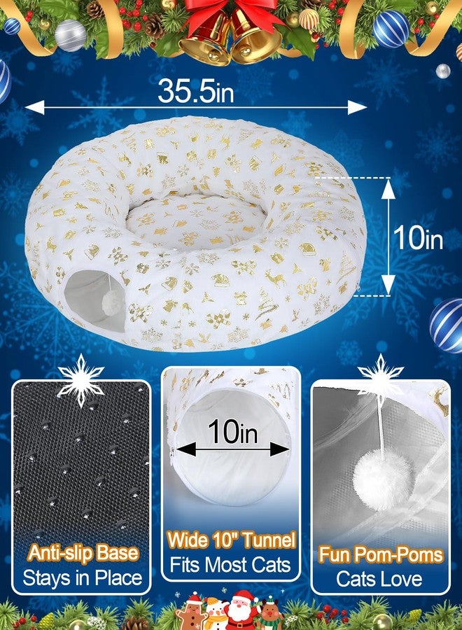 Beeplove Cat Tunnel Christmas Tree Skirt - White & Golden Cat Donut Bed, Christmas Tree Protector from Cats, Xmas Cat Gifts Accessories - Image 5